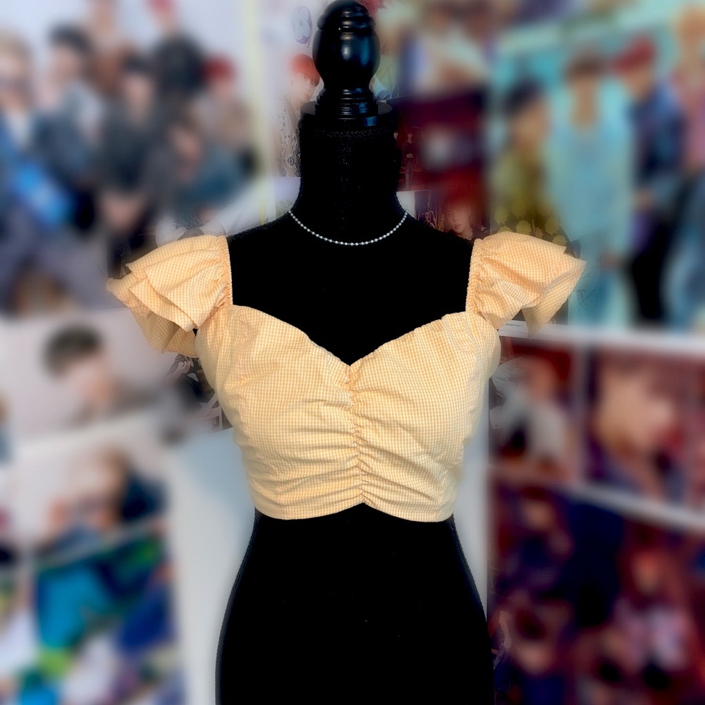 Tie-Back Cropped Blouse with Ruffled Shirt Sleeves